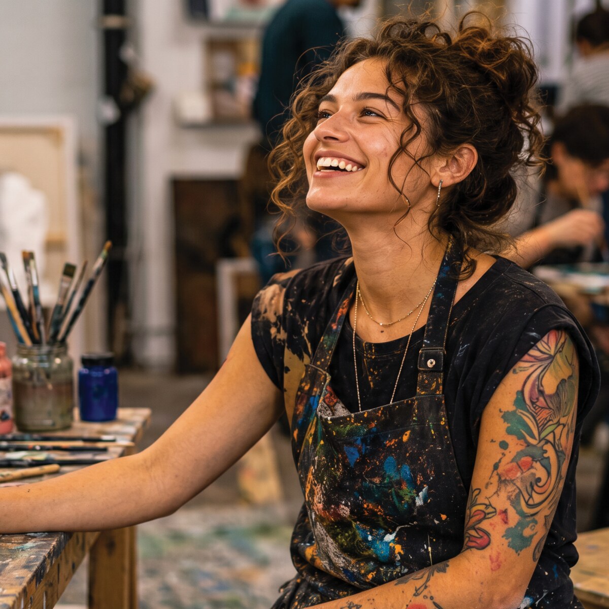 Artiste souriante dans un atelier